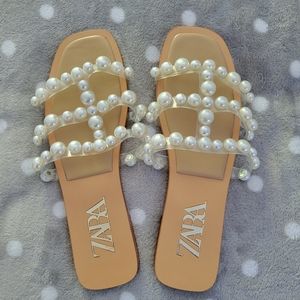 Zara Slide Sandals with Pearls size 38